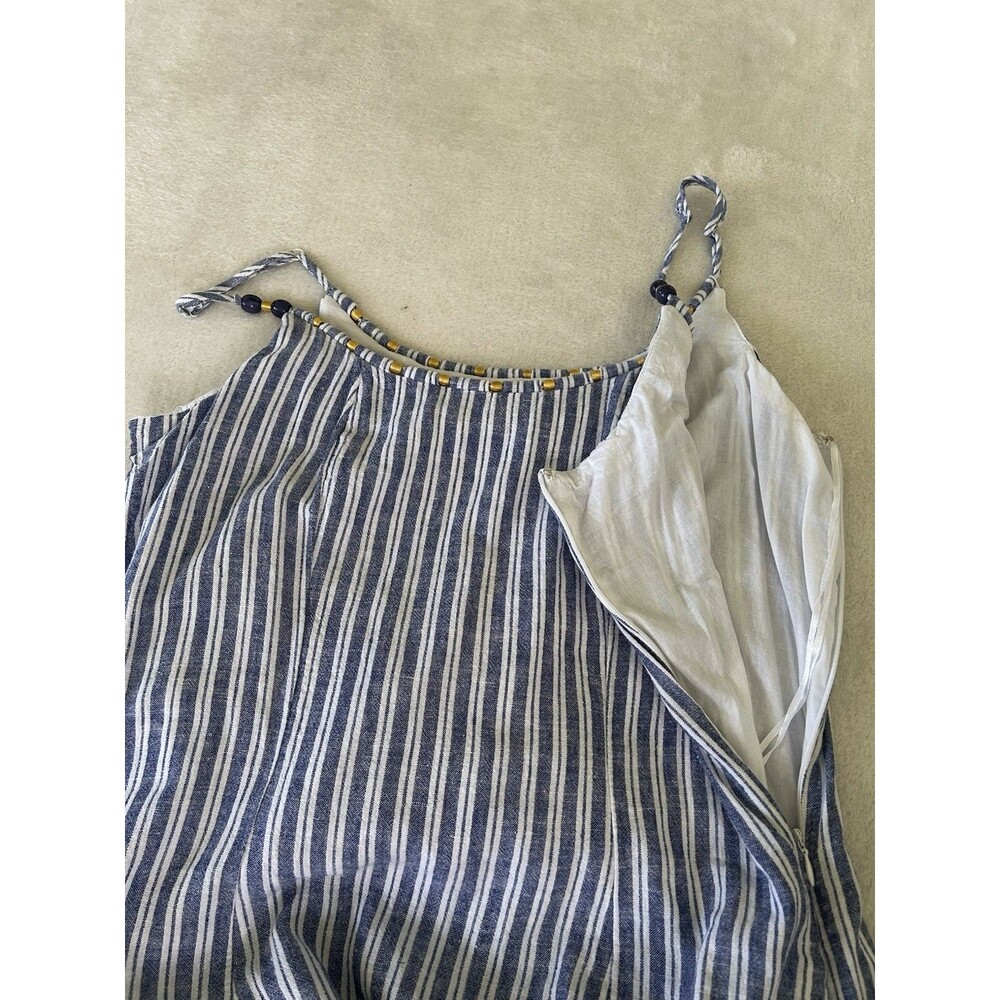 Calypso St. Barth Linen Blend Midi Dress Beaded Sleeveless Size Large Nautical - Picture 6 of 11